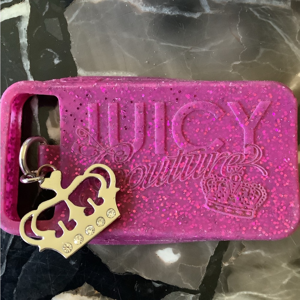Original juicy couture pink silicone cellphone case crystal crown charm 5.5x3.5